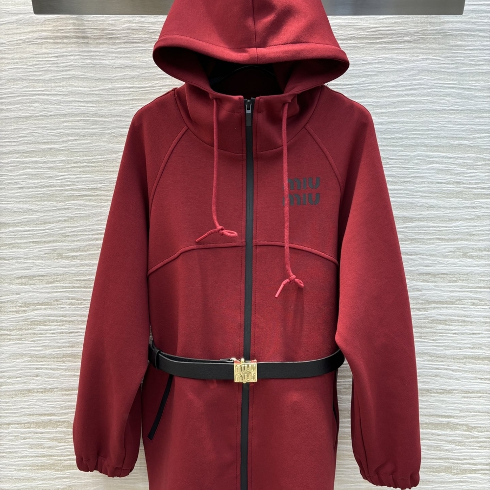 Miumiu new hooded zipper mid length jacket